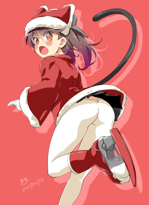 kantai collection ryuujou white pantyhose ass nylon legs tights anime girl cat tail santa costume