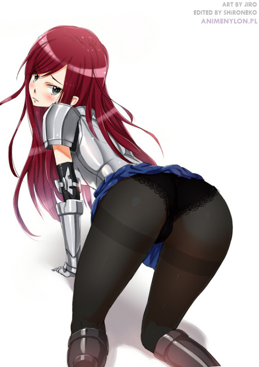 fairy tail erza scarlet nylon tights ass thick thighs lingerie ecchi panties sexy ecchi anime girl black pantyhose