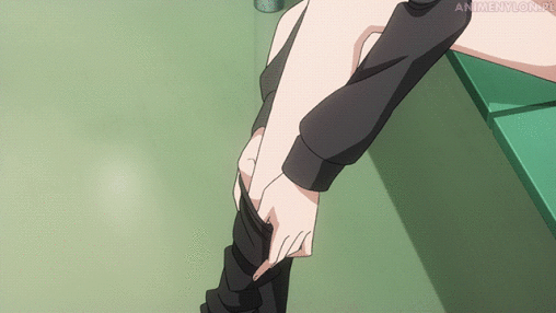 accel world kuroyukihime putting pantyhose black tights nylon legs feet sexy ecchi anime girl hosiery GIF