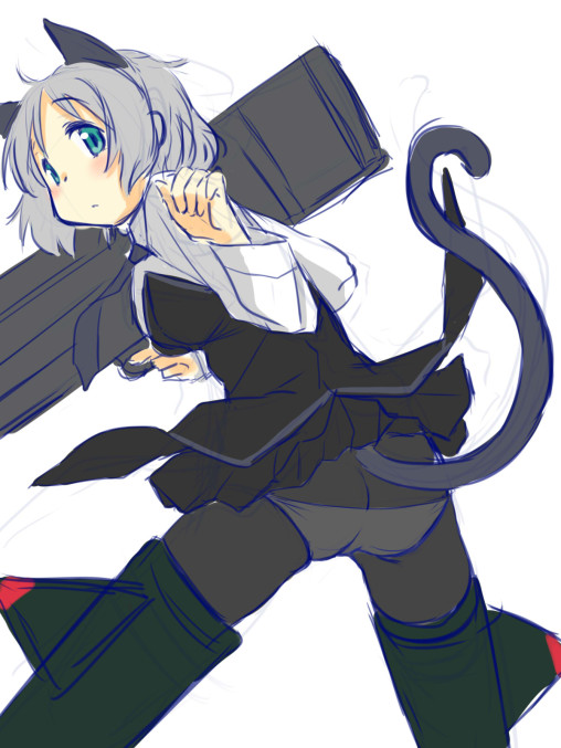 strike witches sanya v litvyak black pantyhose ass tights nylon legs panties cat ears tail skirt ecchi