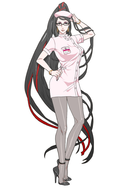 bayonetta pantyhose high heels nurse uniform anime girl long legs tights nylon anime girl glasses