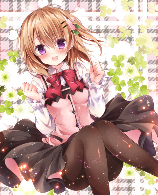 gochuumon wa usagi desu ka hoto cocoa black tights anime girl pantyhose nylon legs purple eyes brown hair dress