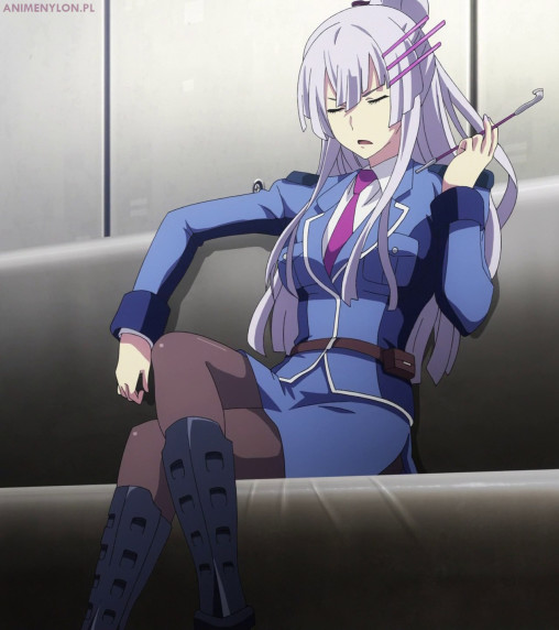 heavy object frolaytia capistrano black pantyhose tights crossed legs anime girl silver hair anime girl