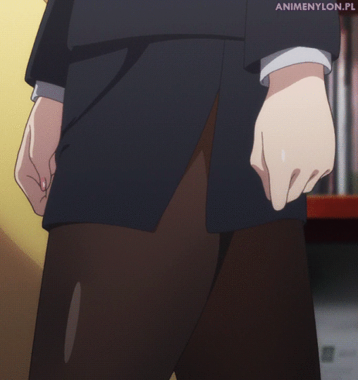 gif Monster Musume no Iru Nichijou ms. smith black pantyhose girl anime tights nylon thick thighs skirt animated
