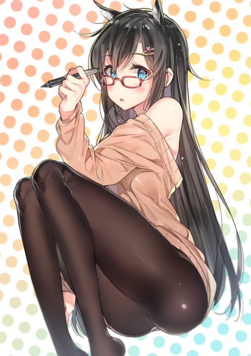 black pantyhose anime cat girl legs black tights nylon glasses nekomimi