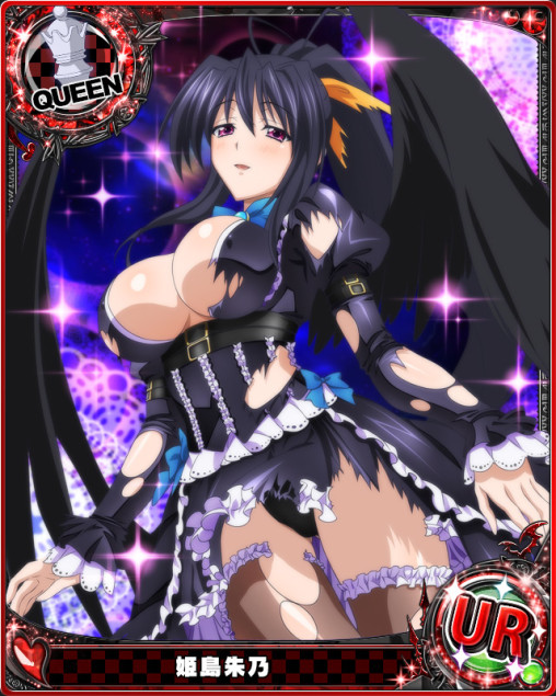 highschool dxd himejima akeno stockings gothic lolita anime girl big boobs demon wings nipple panties