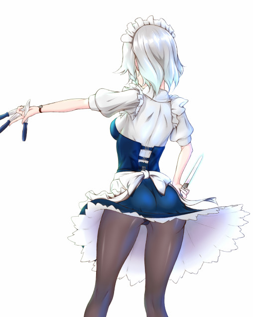 touhou izayoi sakuya pantyhose anime girl black tights nylon legs upskirt panchira ass maid costume