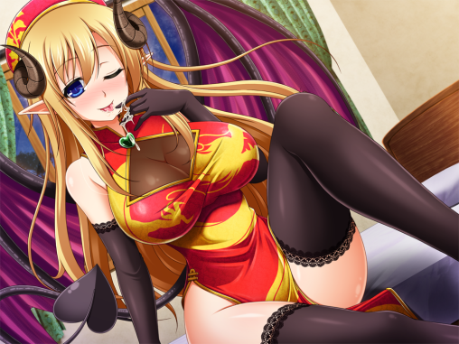 black-stockings-anime-demon-girl-huge-boobs-tits-nylon-legs-chinese-dress-horns