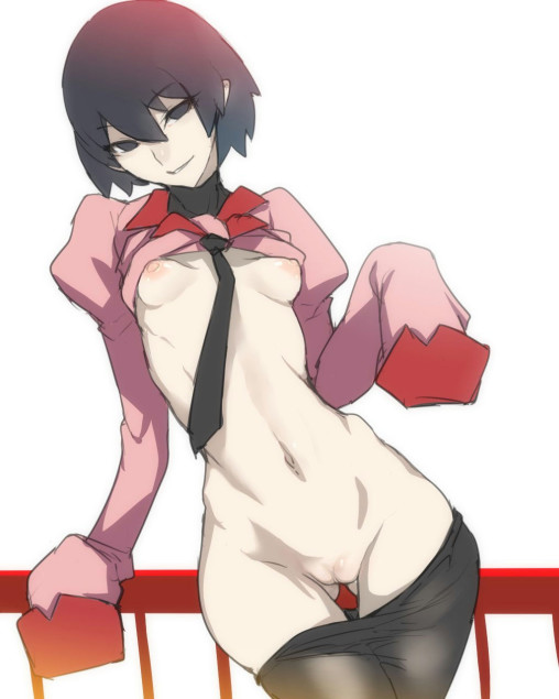 monogatari-series-oshino-ougi-pantyhose-pull-pussy-pale-skin-anime-girl-black-tights-nylon-small-boobs-legs-hentai-uncensored