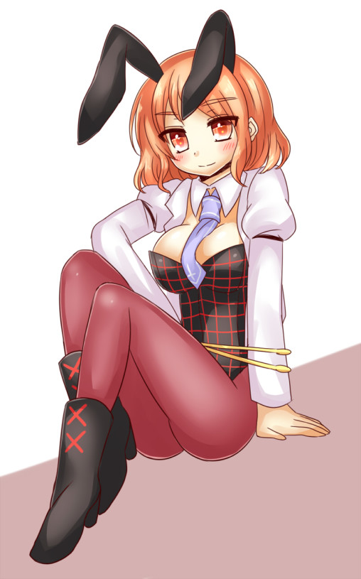 touhou-horikawa-raiko-red-pantyhose-legs-anime-girl-tights-nylon-bunnysuit-bunny-ears-usamimi