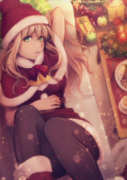 black-pantyhose-anime-santa-costume-christmas-black-tights-nylon-blonde-girl