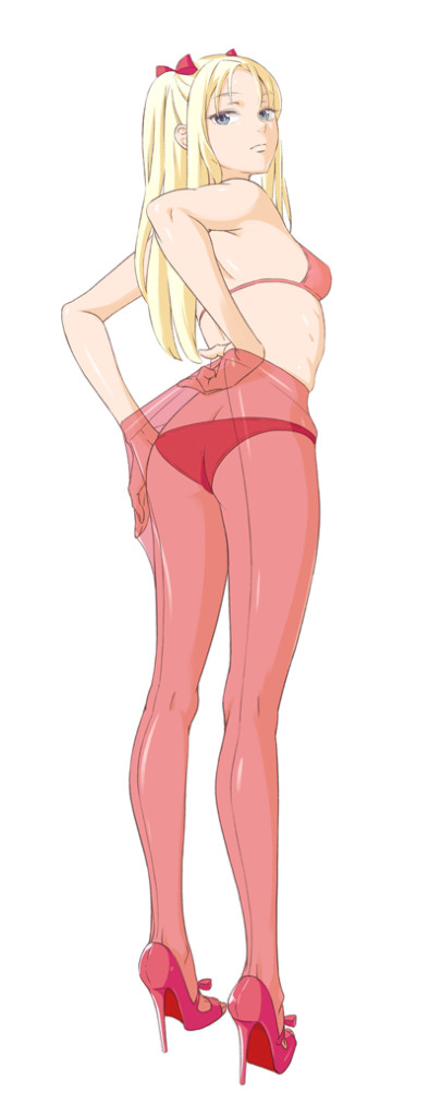red-pantyhose-anime-girl-nylon-tights-high-heels-long-legs-panties-blonde
