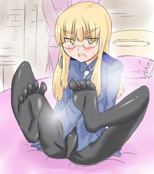 strike-witches-perrine-h-clostermann-feet-nylon-pantyhose-anime-girl-glasses-blonde