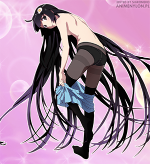 bakemonogatari araragi tsukihi kneesocks over pantyhose anime girl black tights nylon hosiery
