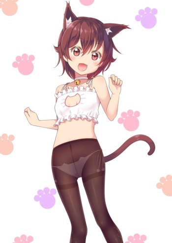 kantai-collection-mutsuki-pantyhose-anime-cat-girl-nekomimi-black-tights-nylon-legs-cathole-bra-pettanko