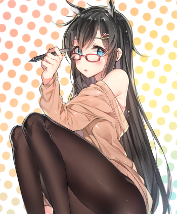 anime stockings pantyhose cat girl glasses megane nylon long legs black tights