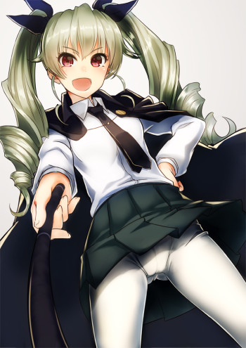 girls und panzer anchovy upskirt anime stockings pantyhose whitw tights panties