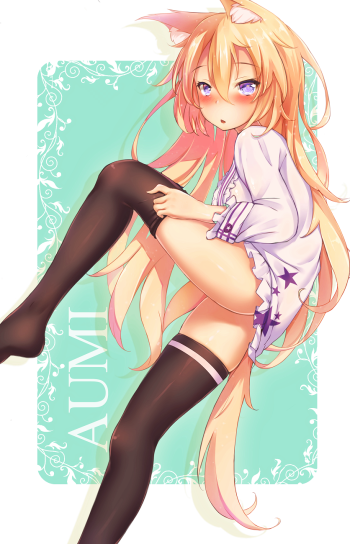 anime cat girl kneesocks thighhighs legs nekomimi embarrassed blush