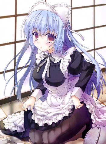 anime maid girl stockings anime pantyhose girl black tights nylon legs blue hair