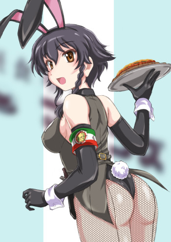 girls und panzer pepperoni ass fishnet stockings anime bunny ears girl pantyhose