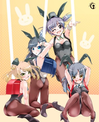 kantai collection lolicon anime loli asashio kasumi michishio ooshio stockings pantyhose bunny girls