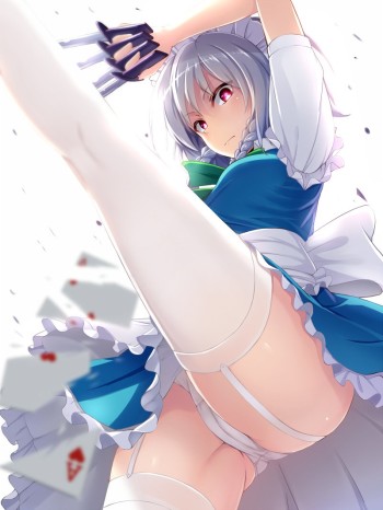 touhou izayoi sakuya stockings nylon legs up panties lingerie anime maid girl upskirt