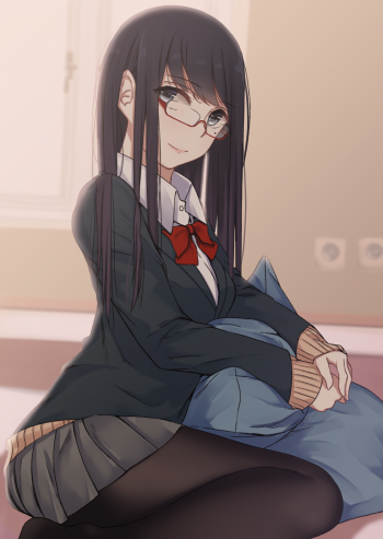 anime tights girl stockings black pantyhose nylon legs glasses megane manga art schoolgirl