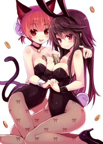 touhou reiuji utsuho stockings anime cat girls bunny ears pantyhose tights boobs manga art