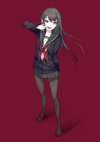 anime stocking girl black pantyhose tights nylon legs pale skin red eyes schoolgirl