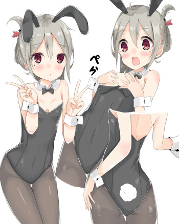 anime stockings bunny girl nylon pantyhose black tights pettanko grey hair