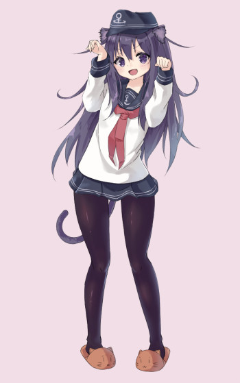 kantai collection akatsuki stockings anime cat girl nekomimi pantyhose black tights nylon legs nyan art