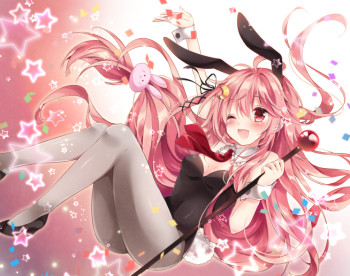 kantai collection uzuki stockings anime nylon legs black tights bunny girl usamimi pink hair