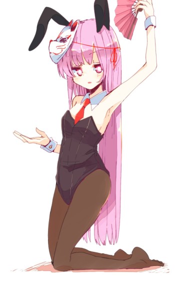 touhou hata no kokoro stockings black tights anime pantyhose girl bunny costume purple hair