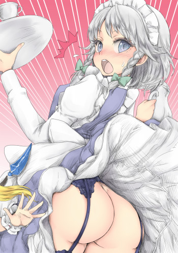 touhou izayoi sakuya ass garter belt maid anime girl straps booty upskirt no panties ecchi manga art