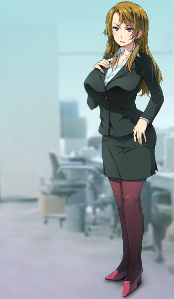 anime OL office lady girl pantyhose black tights stockings nylon legs milf big boobs