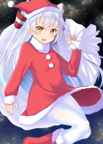 kantai collection amatsukaze white stockings tights anime pantyhose girl nylon legs santa costume moe